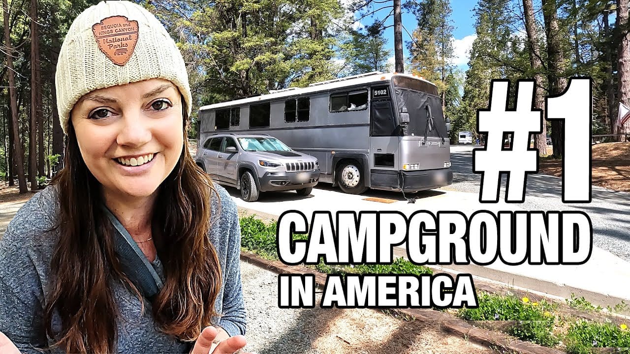 A woman with a RV in front of the Inn Town Campground in Nevada City.