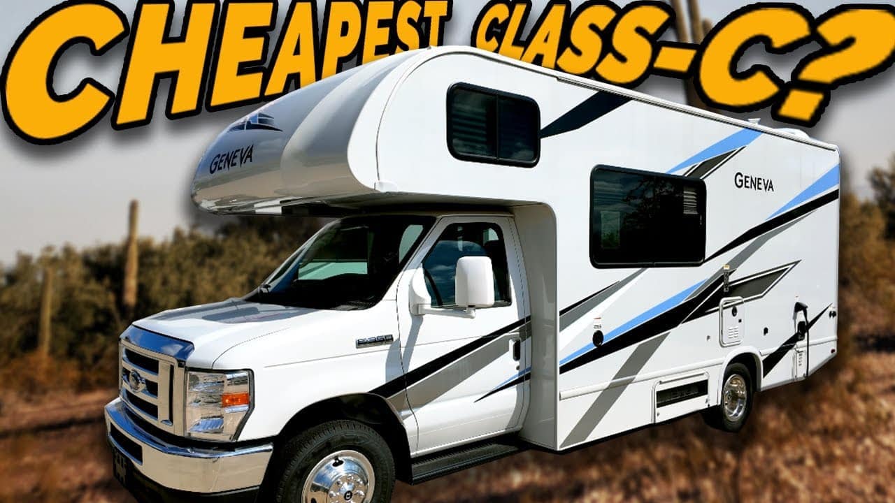 White class-c motorhome parked outdoors, with the label "geneva" on its side, under a title text that reads "Auto Draft".