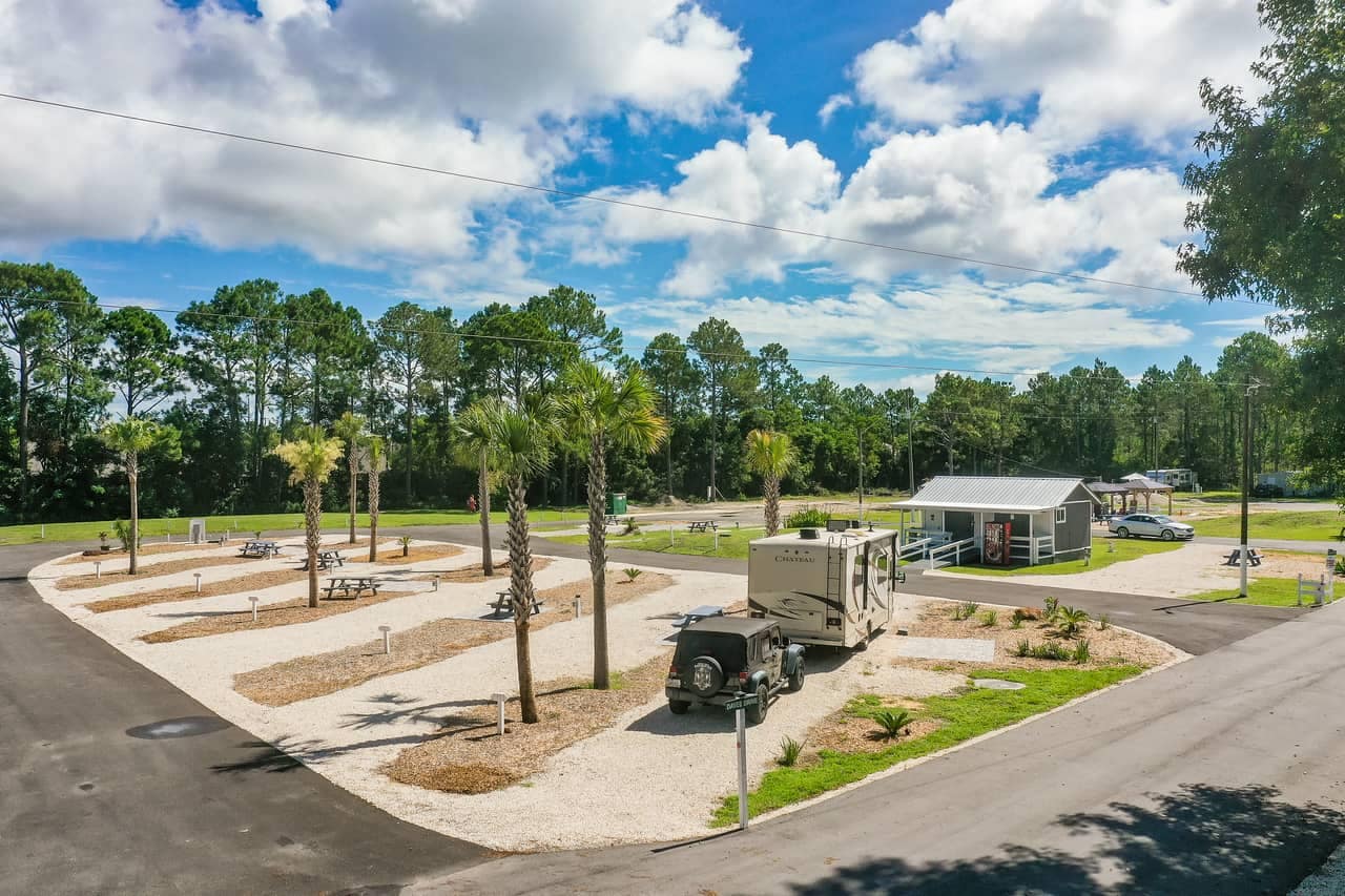 An aerial view of a campground in Florida.