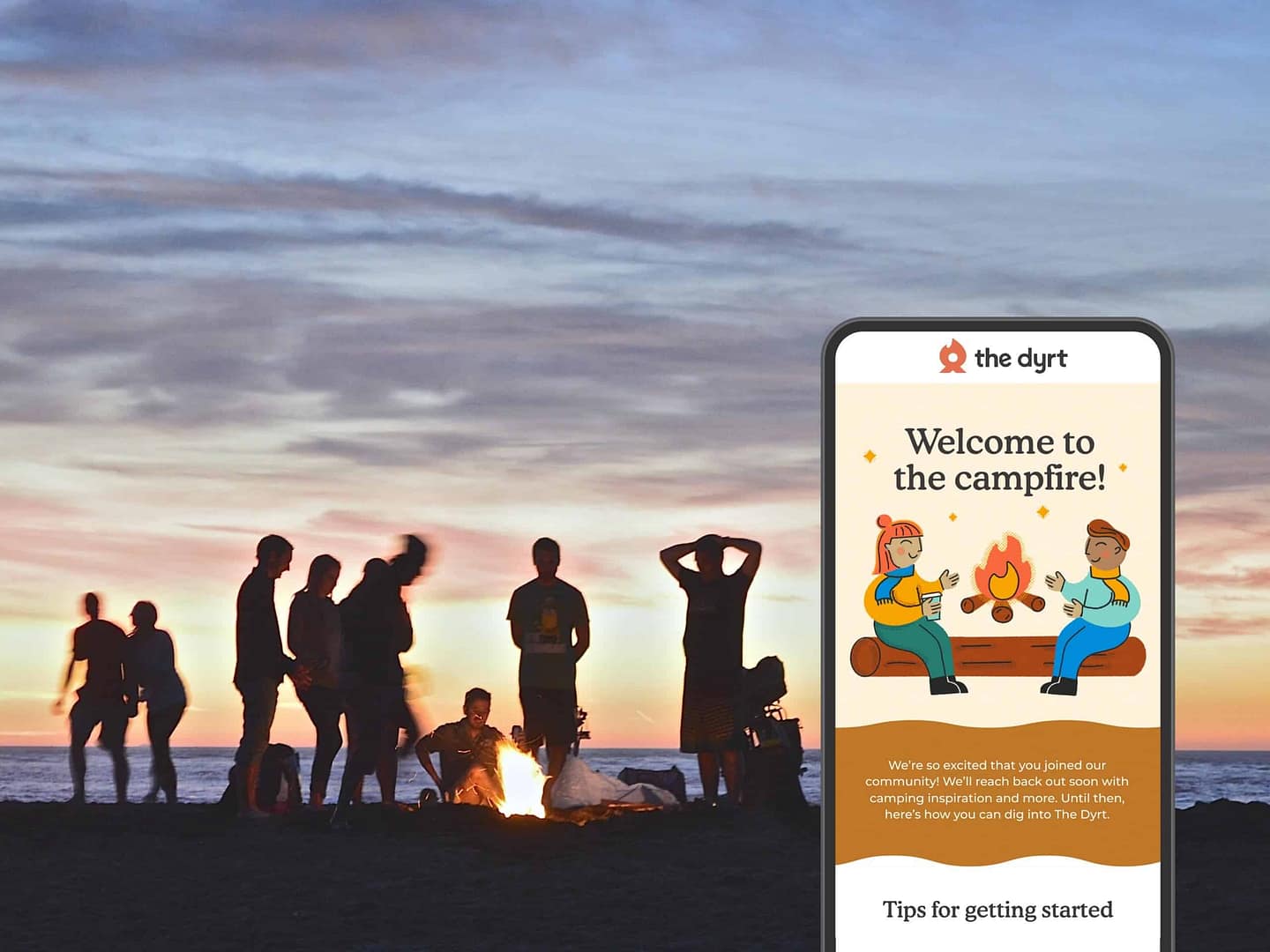 A popular camping group huddled around a campfire on the beach.