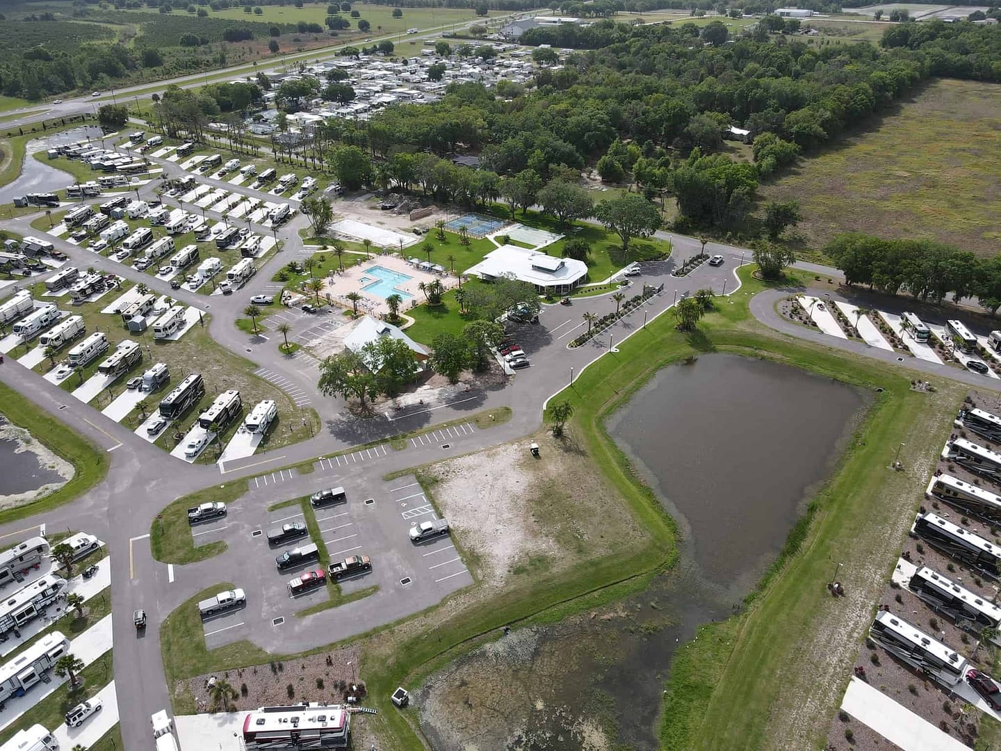 An aerial view of Torrey Trails, an RV park.