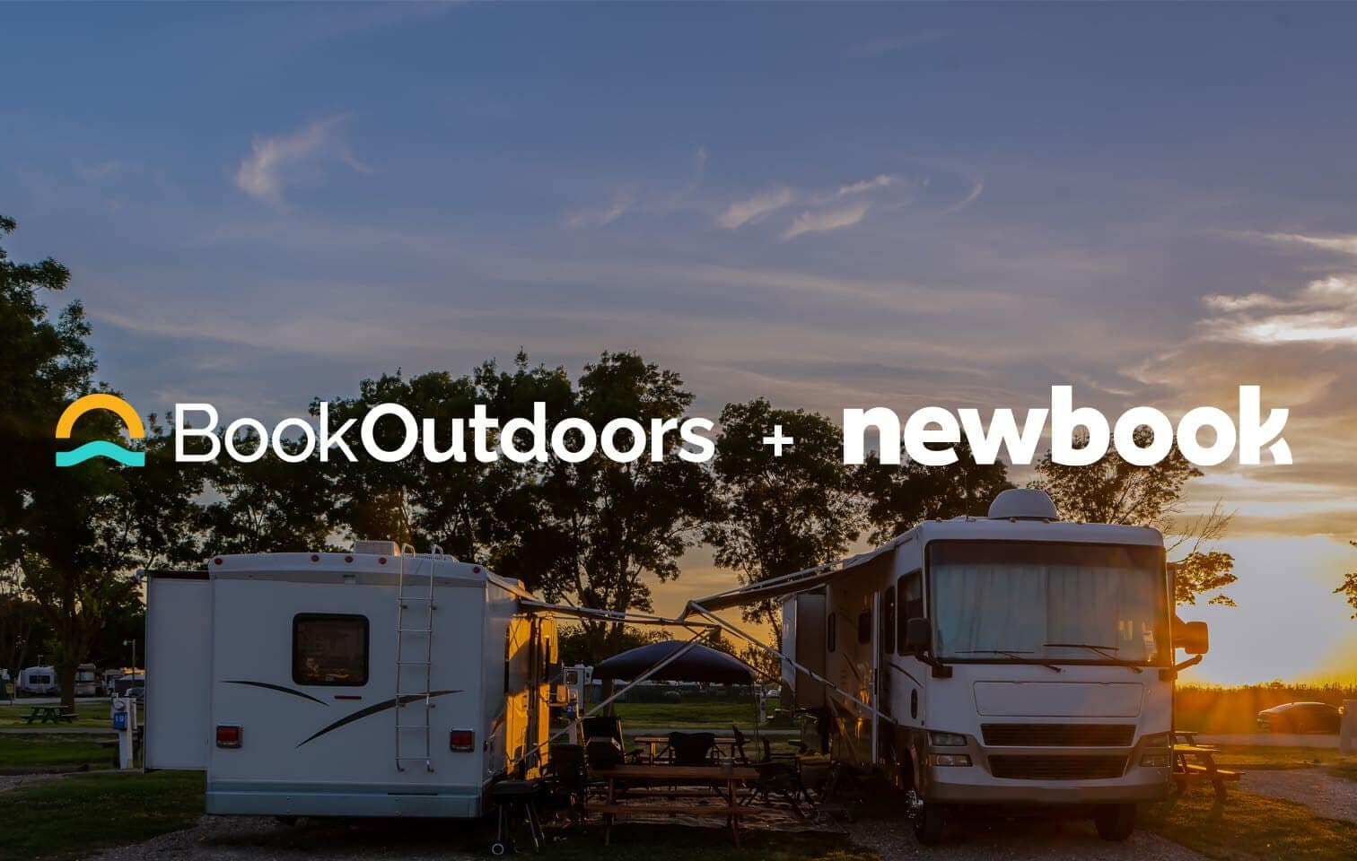 A RV with the words BookOutdoors and NewBook, teaming up to expand their online reach.