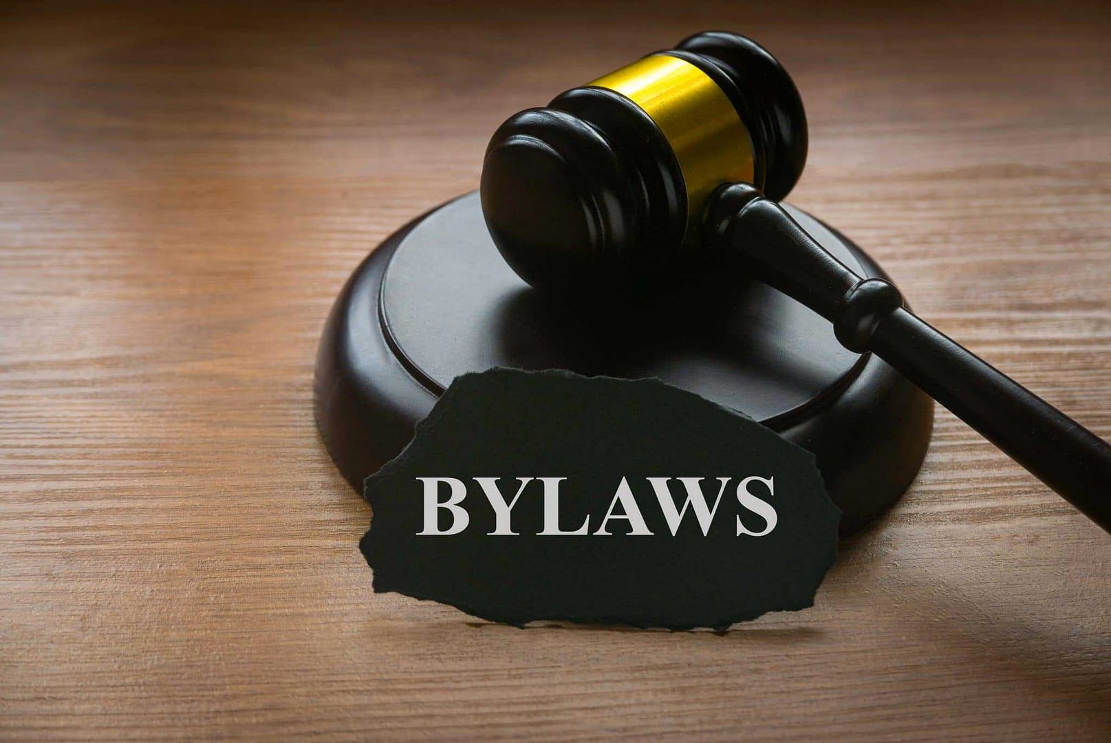 A gavel with the word bylaws on it, representing sustainable camping and environmental protection in Queenstown.