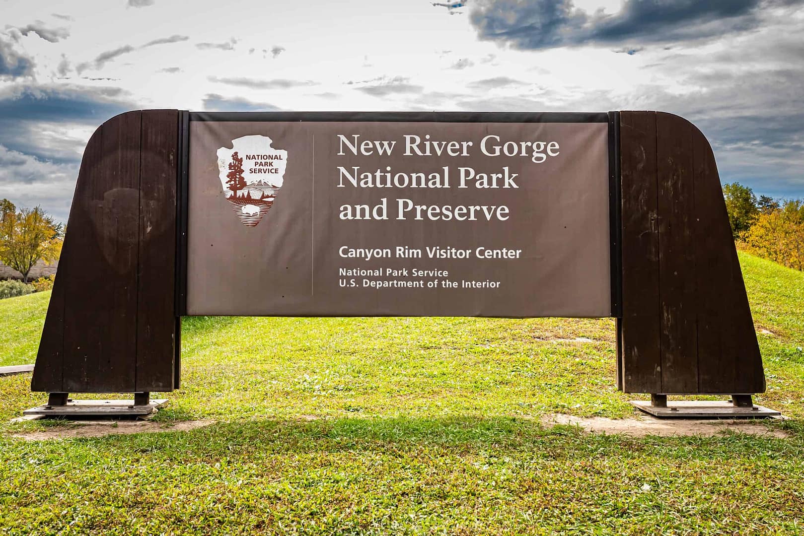 An iconic sign for the newly acquired New River Gorge National Park and Preserve.