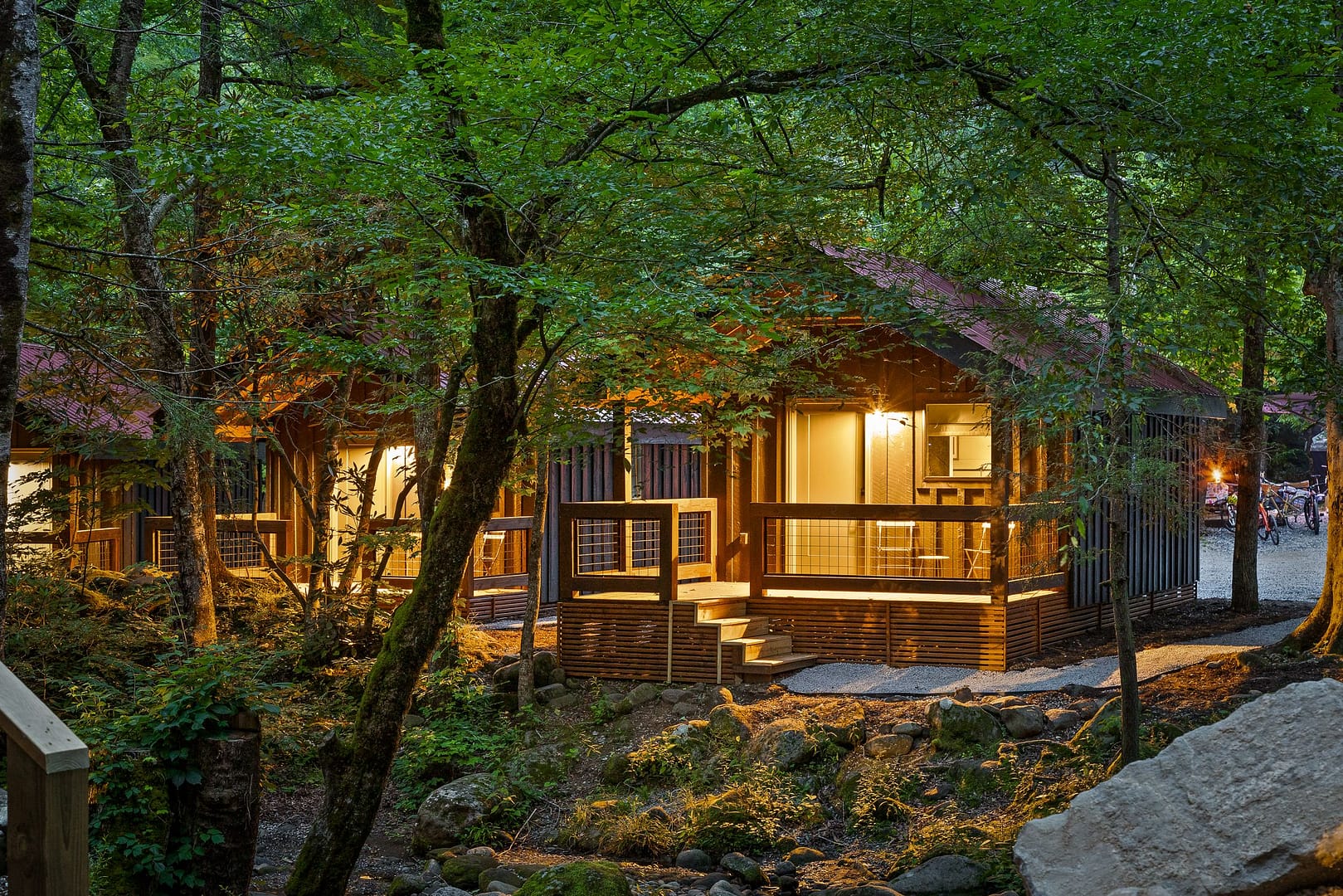 Experience the enchantment of Roamstead's secluded cabins nestled in the Great Smoky Mountains National Park, as you immerse yourself in a captivating camping experience under the starry night sky.