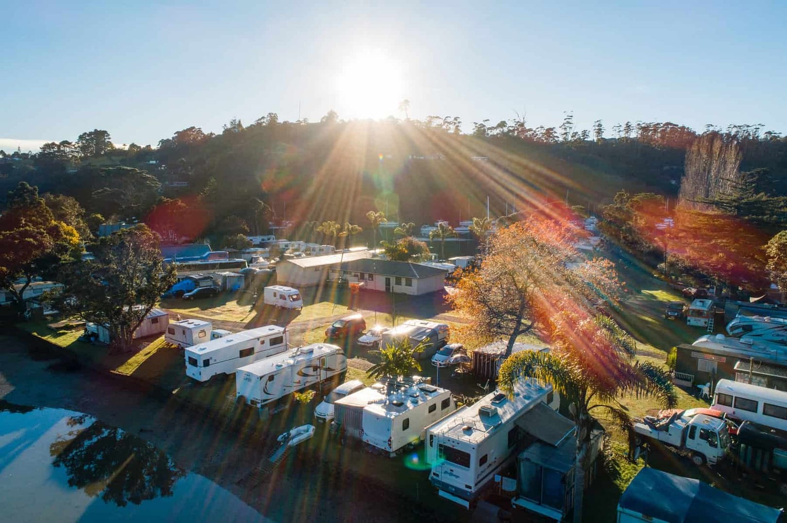 Several County-registered RVs parked in an Idaho RV Park.