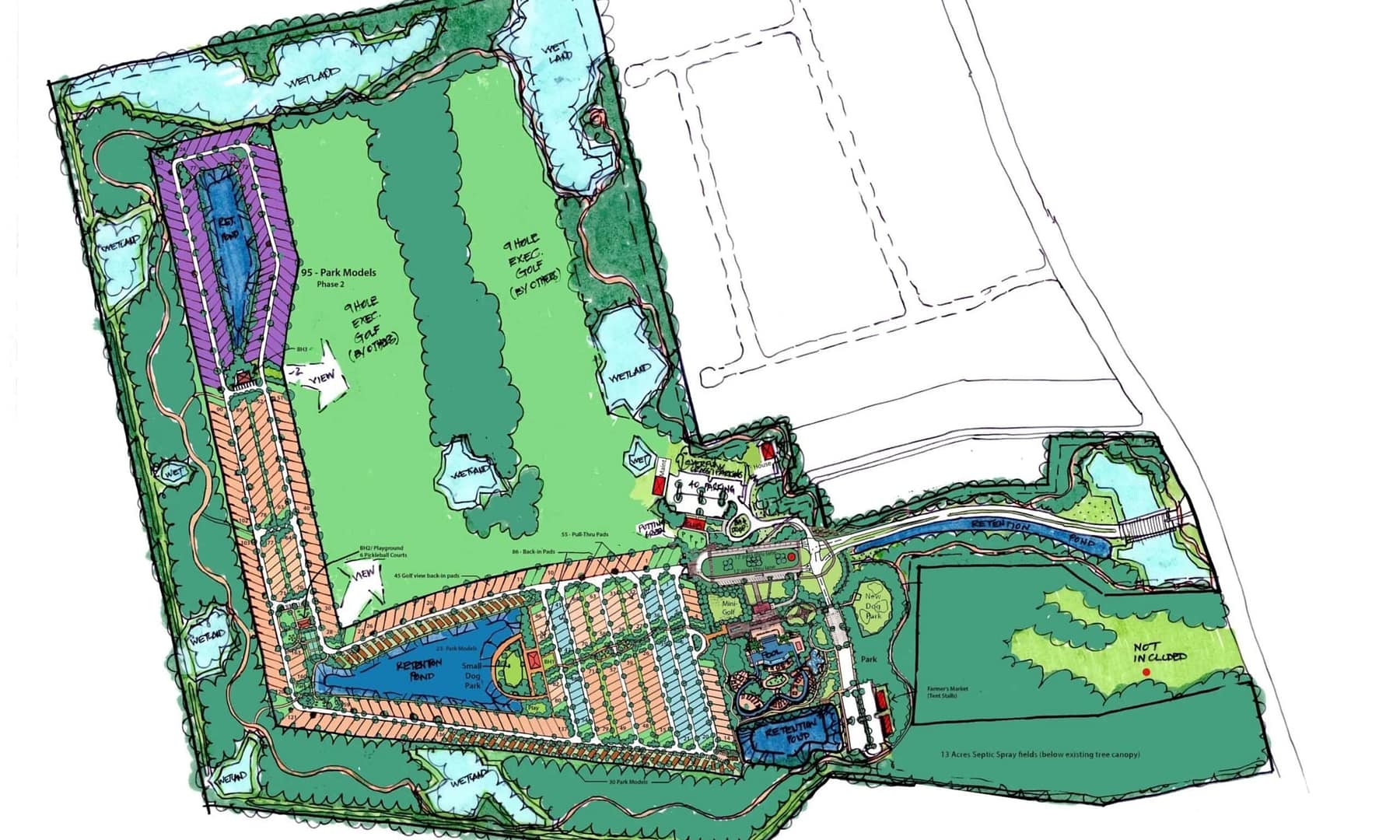 A site plan for a luxury RV resort golf course featuring Pads designed by DLP Capital.