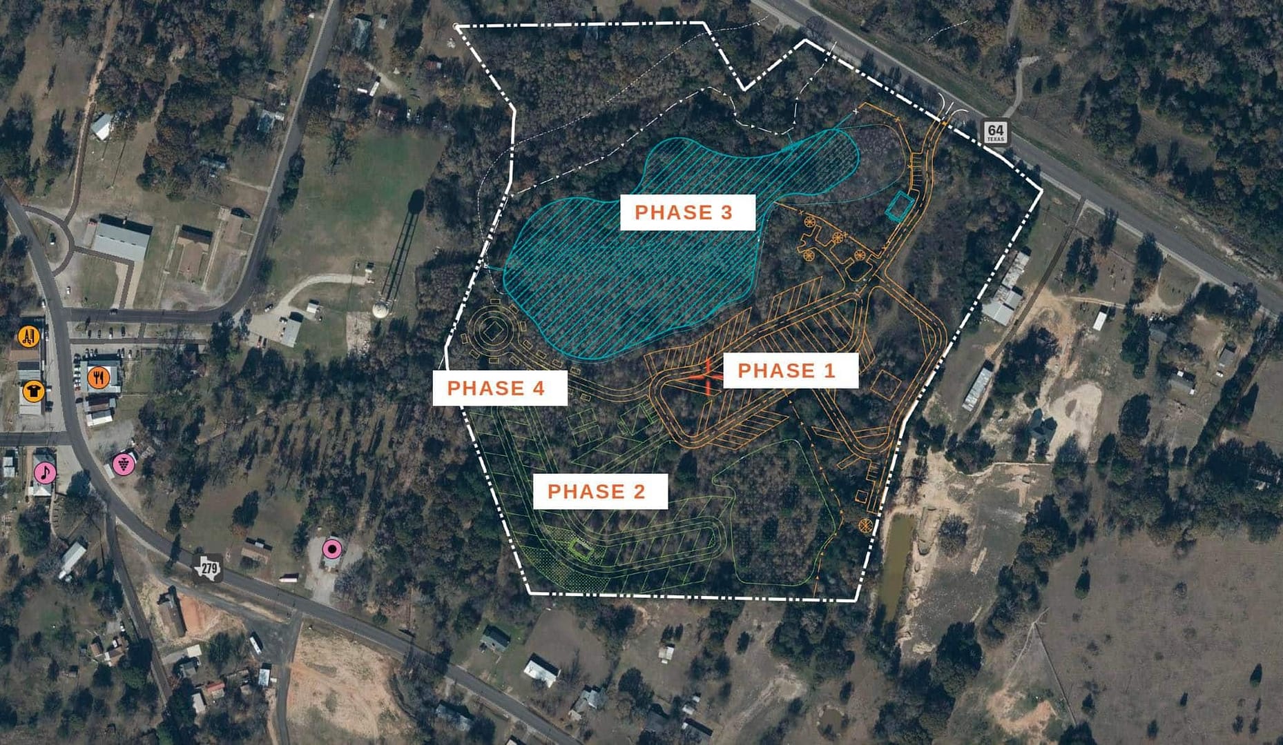 A map showing the location of Big Tex Campgrounds in East Texas, perfect for a couple