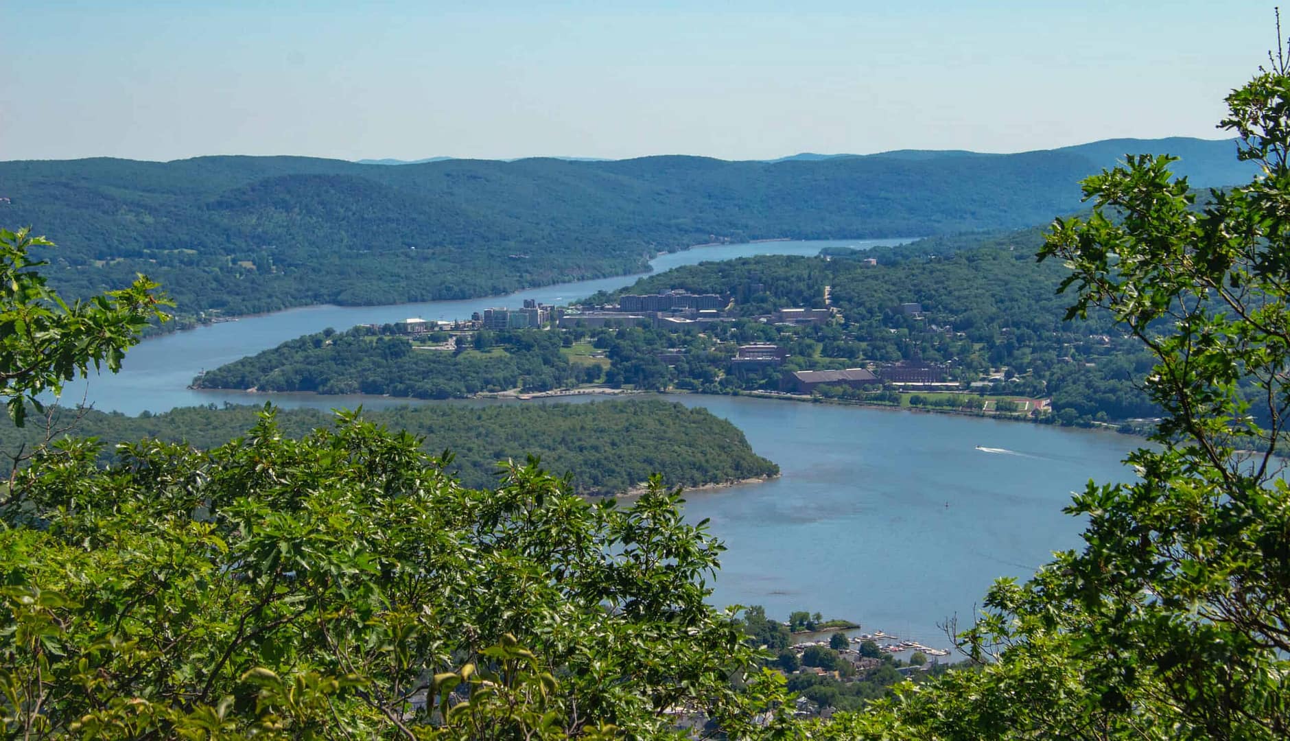 A breathtaking view of a lake and a city from the top of Sojourner Truth State Park's hill during the Community Earth Day Celebration.