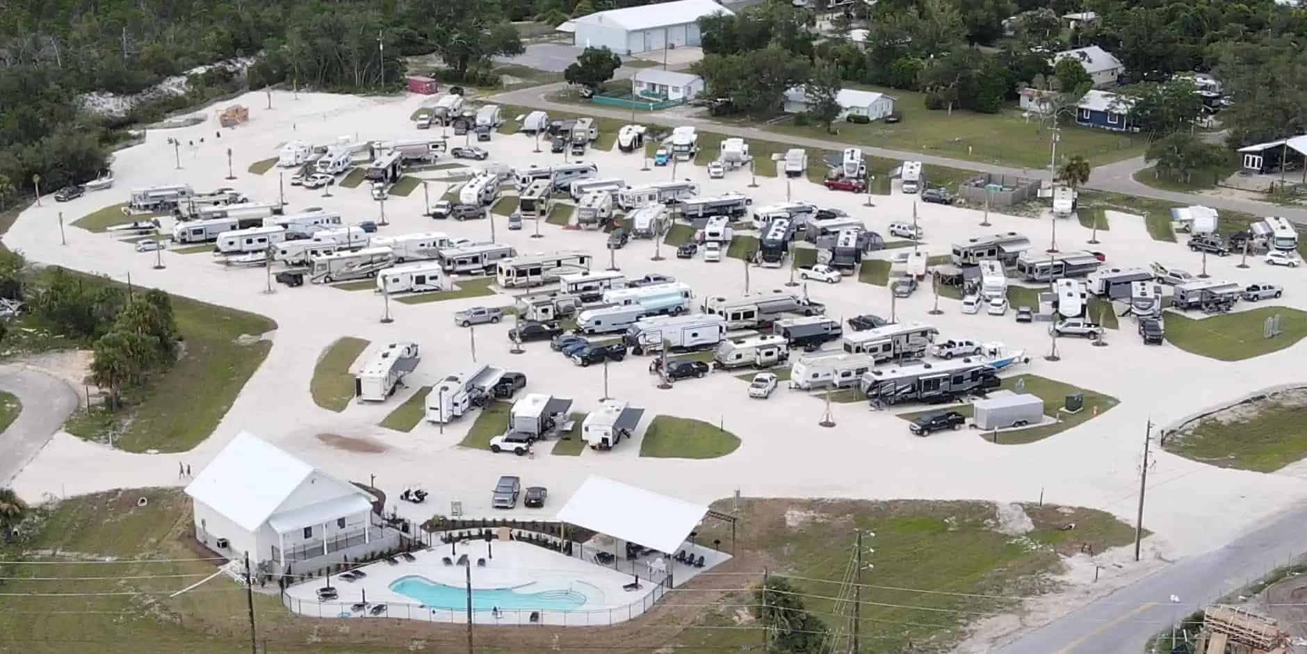 An aerial view of the Hidden Gem, Port St. Joe RV Resort, showcasing its unspoiled beauty.