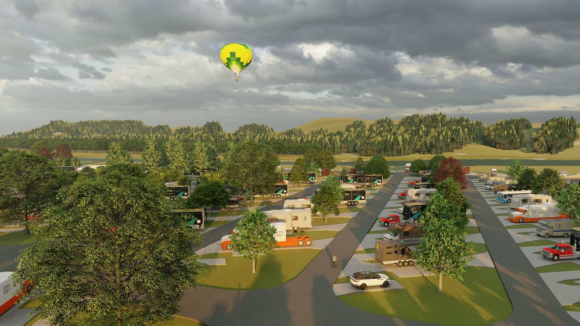 A luxury RV park in Bartow County captured from an aerial view.