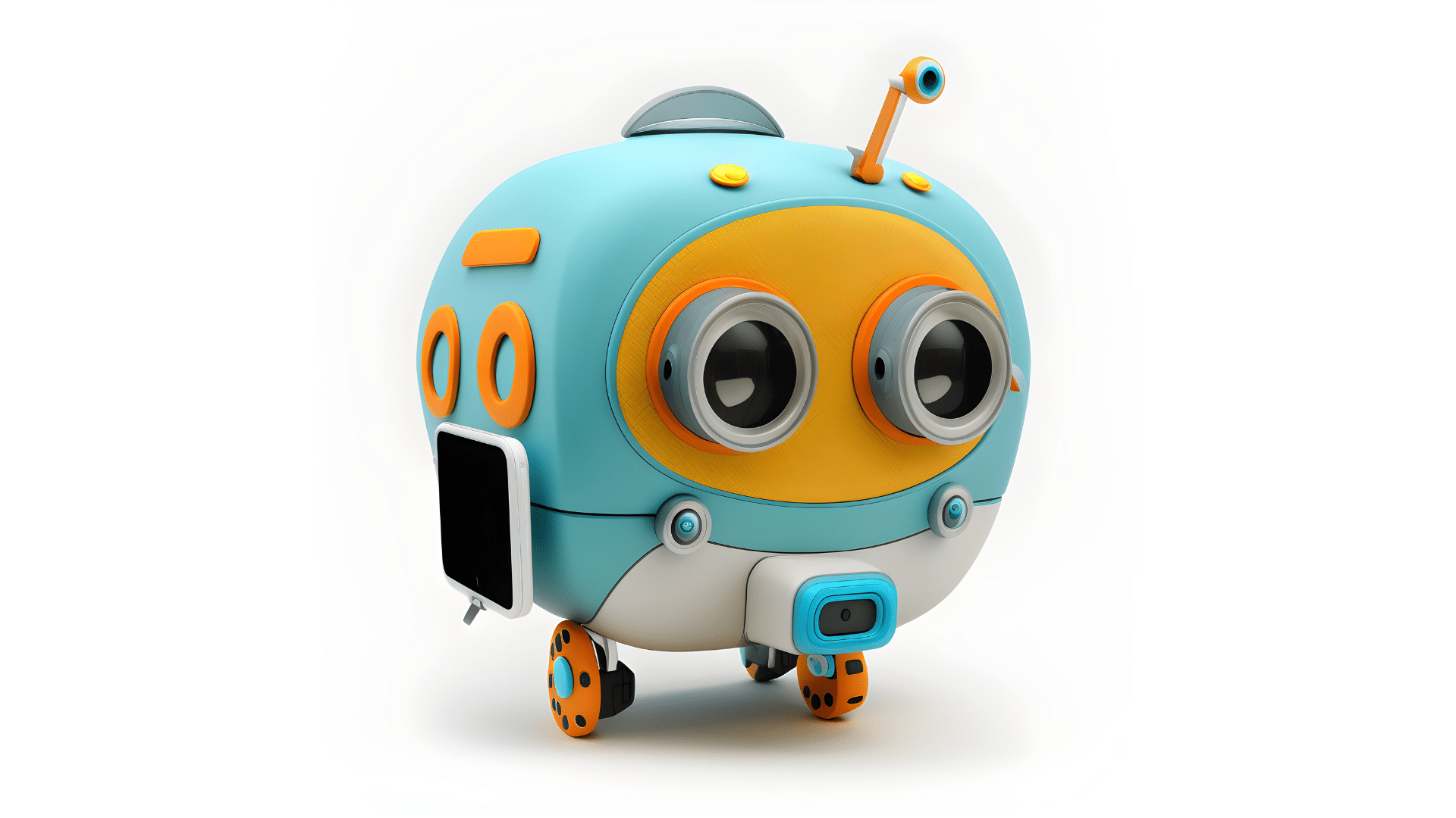 A blue and orange robot representing the IVEE Group on a white background.