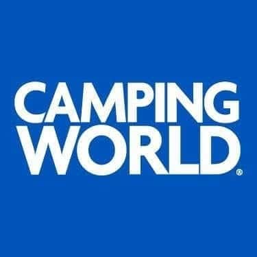 Camping World logo on a blue background showcasing the vibrant branding of Camping World.