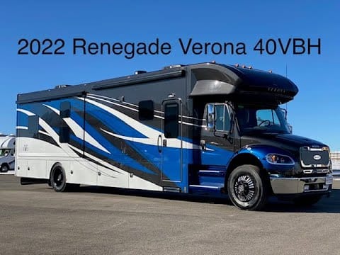 The 2020 Renegade Verona RV is parked in a parking lot.