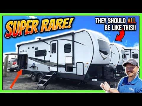 A man is standing next to an innovative RV with the words "super rare.