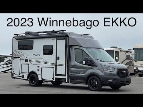 The 2023 Winnebago EKKO 22A, a game-changer in outdoor hospitality, is parked in a lot.