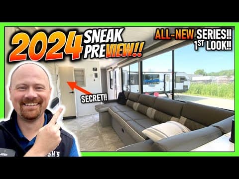 A man is standing in front of a Wildwood RV with the words 2020 sneak a peek.