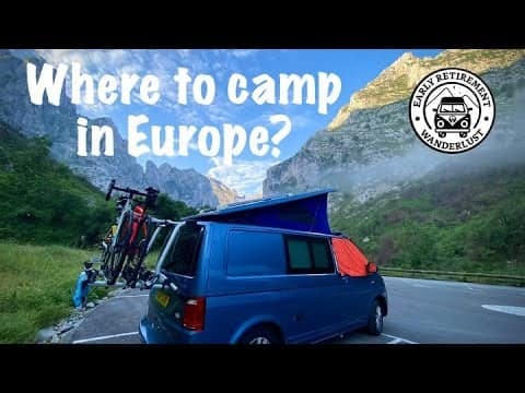 Auto Draft: Van equipped for camping parked on a scenic road in the European countryside.