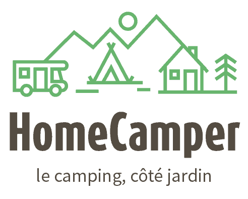 An authentic logo featuring a green camper nestled amidst scenic mountains.