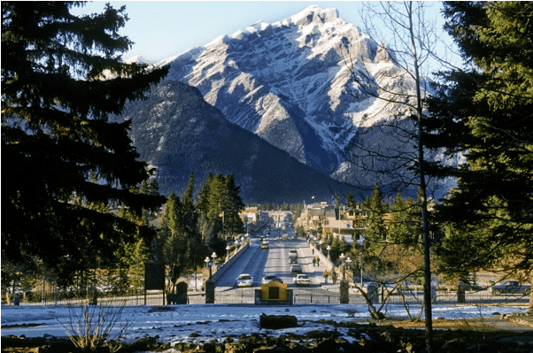 A snow-covered mountain in Banff National Park.