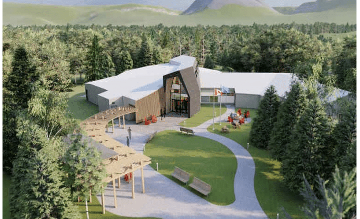 A Government invests in an artist's rendering of a building in the woods.