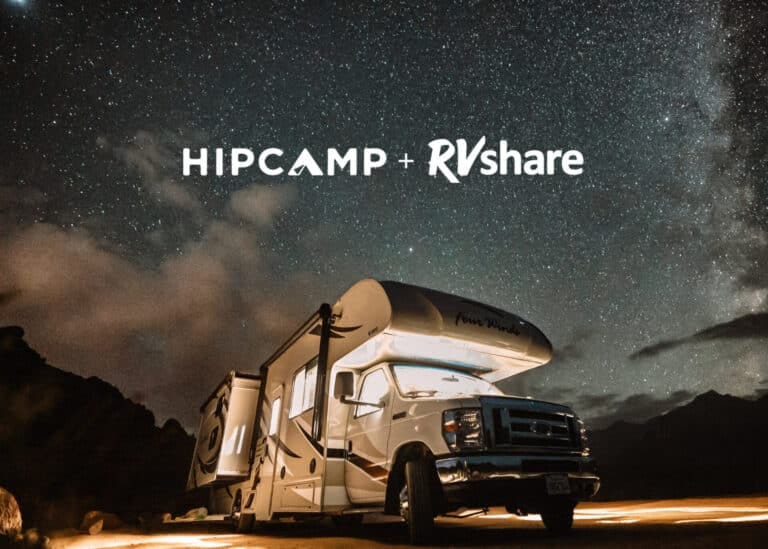 An RV available for rent on Hipcamp and RVshare.