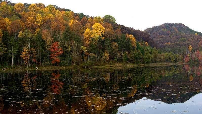 A picturesque lake nestled among towering trees and majestic mountains, showcases the breathtaking natural beauty of ODNR in 2022.
