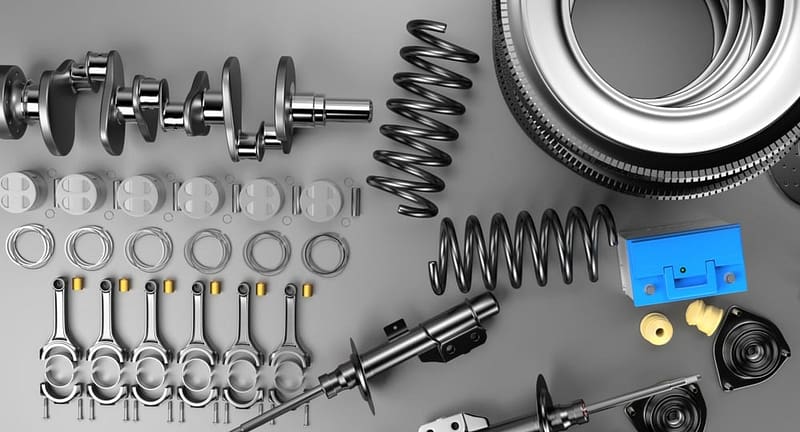 RV aftermarket trends are showcased with various parts of a car on a gray background.