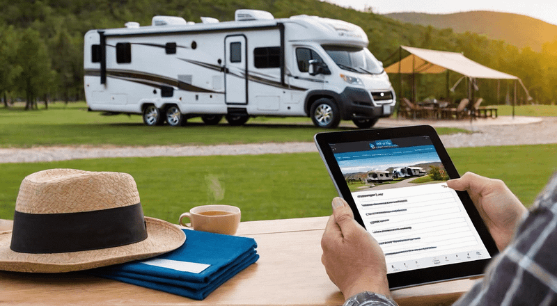 A man with a hat and a tablet using an rv app to shape future partnerships.