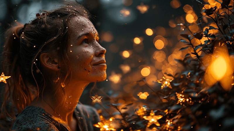 A girl enhancing guest experiences by looking at the stars in the night.