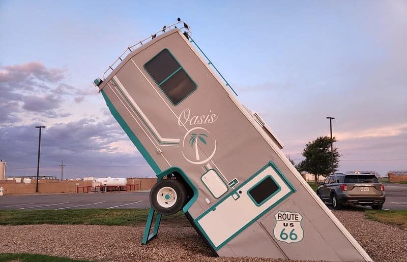 An RV park owned by Roberts Resorts sits on the side of a road.