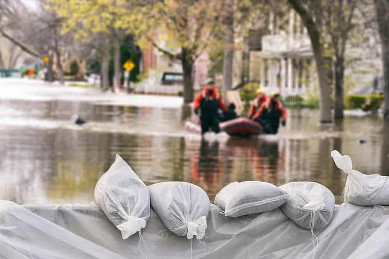 A group of NSW flood victims on a raft seeking emergency housing.