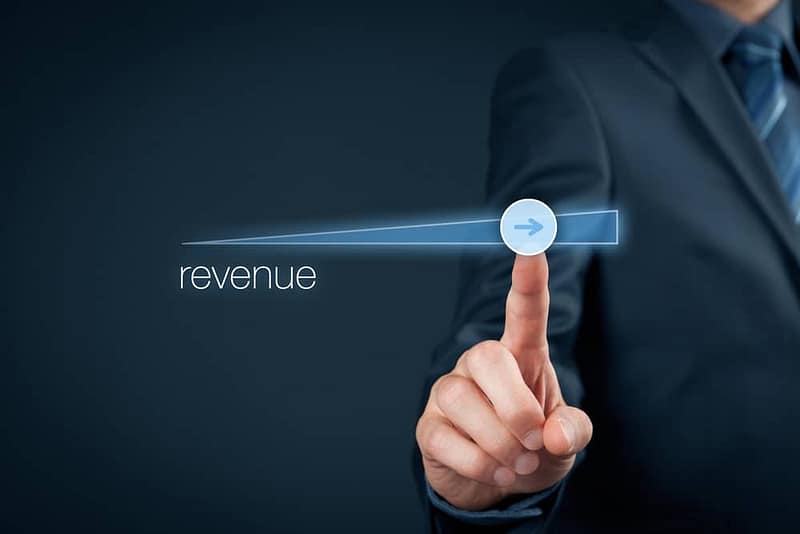 A businessman from Pennsylvania pointing at the word revenue.