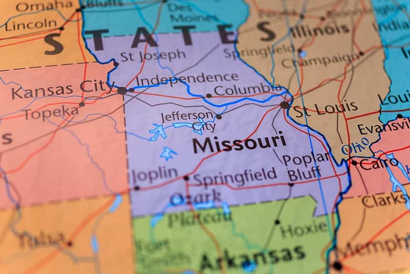 A close up of a map of Augusta, Missouri.