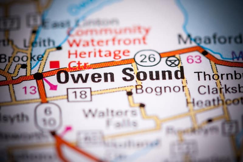 The newly renovated Heritage Cabin in Owen Sound is prominently displayed on a map.