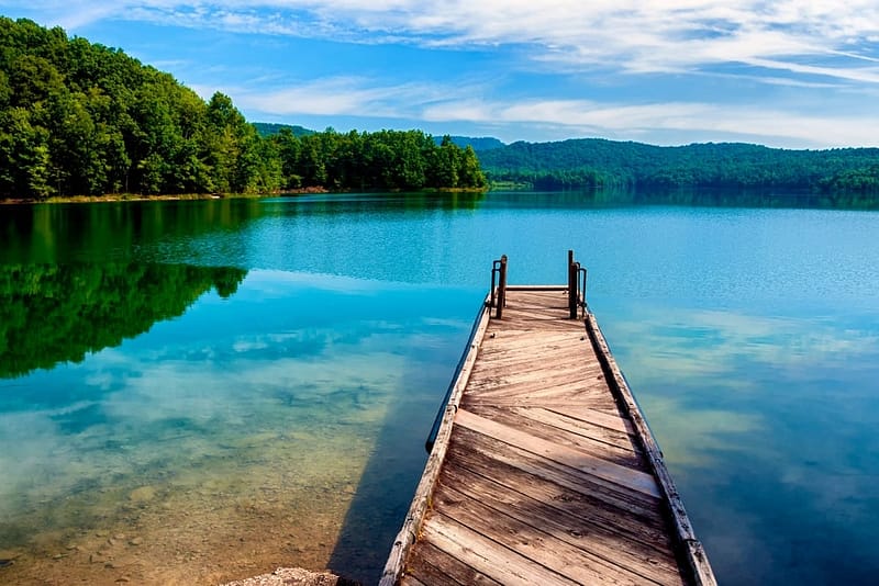 The wooden dock at Summersville Lake in West Virginia.