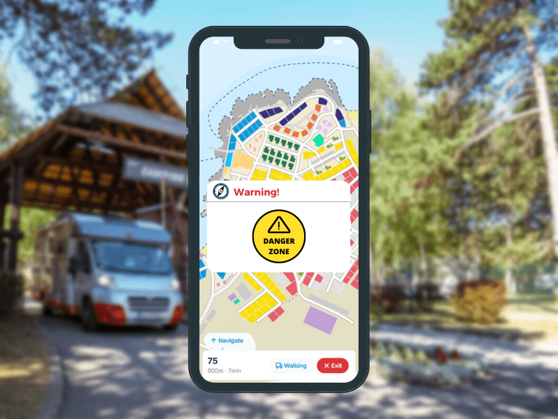 A sponsored mobile phone map displaying the campground's layout to stop guests from entering dangerous zones.