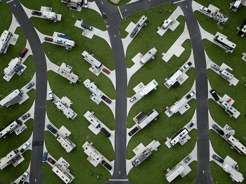 An aerial view of an RV resort in Florida.