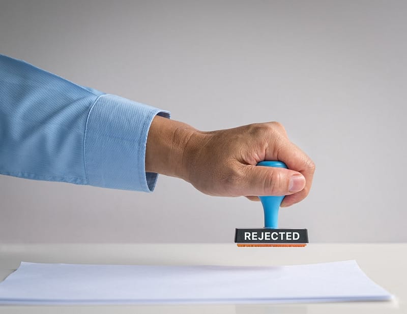A man is stamping the word rejected on a Small-Scale RV Parks proposal.