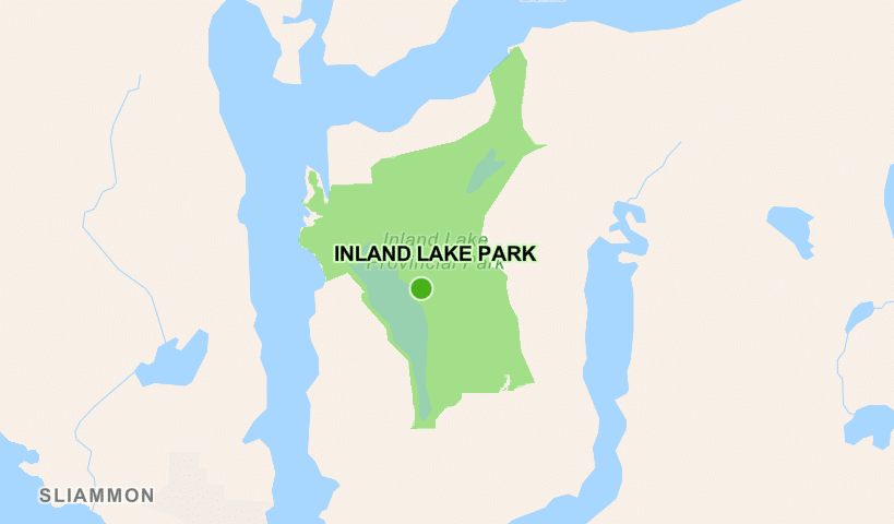 A map showing the location of indah lake park, a popular tourism spot in Powell River.