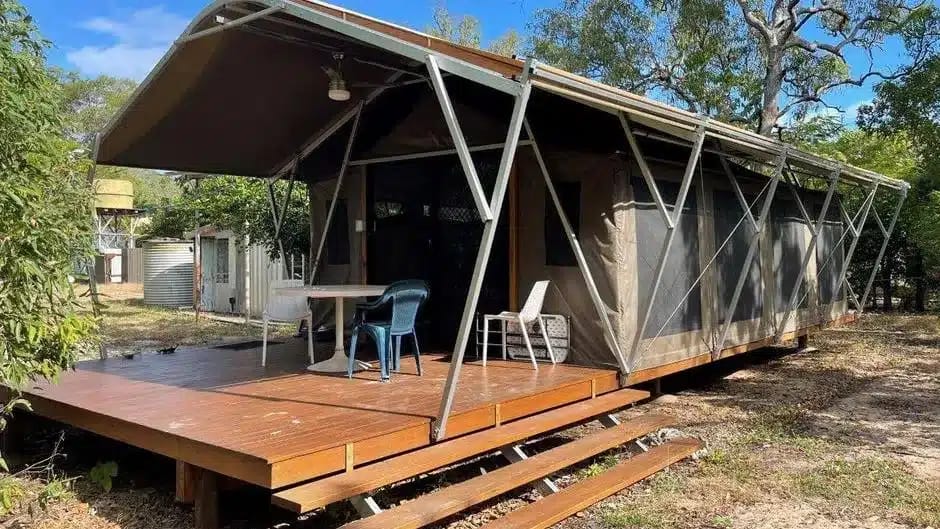 The Australian Remote Island building where the Island Beach Glamping resort is located.