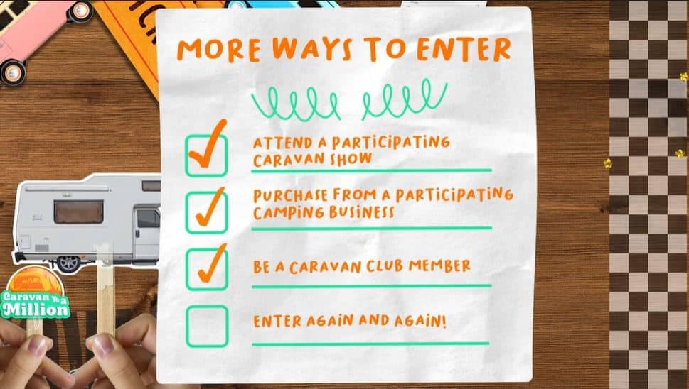 List of entry methods for a competition displayed on an auto draft paper, with hands holding it and stationery items on a wooden table.